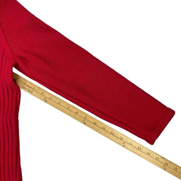 Karen Scott Cardigan Sweater Womens S Red Chunky Cable Knit Granny Cozy Academia - Picture 14 of 16